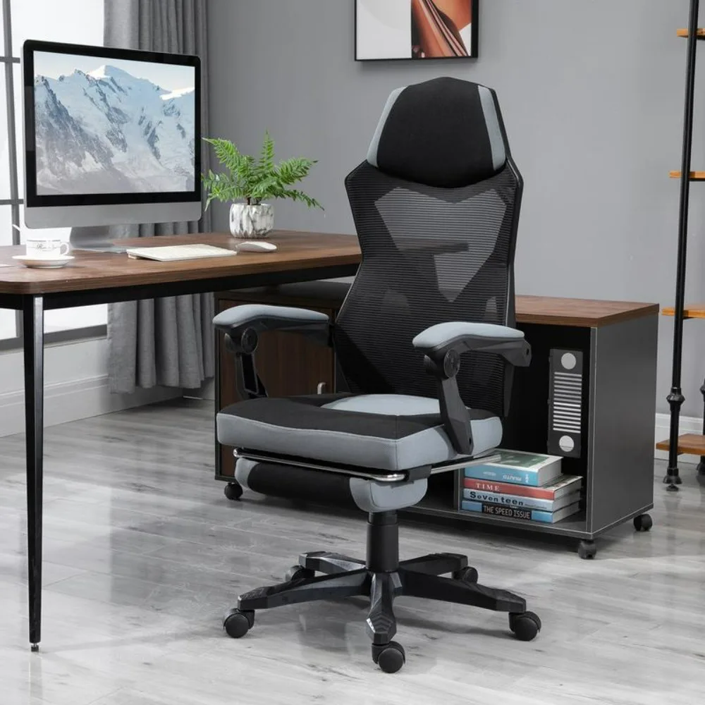 Ergonomic Home Office Chair High Back Armchair Computer Desk Recliner with Footrest, Mesh Back, Lumbar Support and Wheels