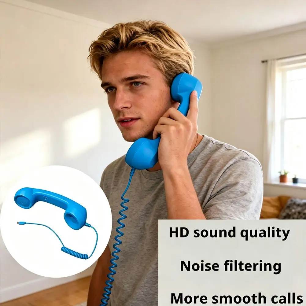 Retro-Telefonhörer, Typ-C & 3,5-mm-Telefon-Headset, tragbares Vintage-Telefon-Headset für Videokonferenzen mit Mobiltelefonen, praktisch – Detail 16