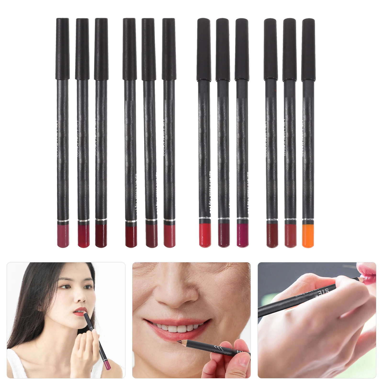 Juego de lápices delineadores de labios de maquillaje, 12 Uds., suaves, ligeros, no se decoloran, delineadores de labios de madera con accesorio de 12 colores para mujer