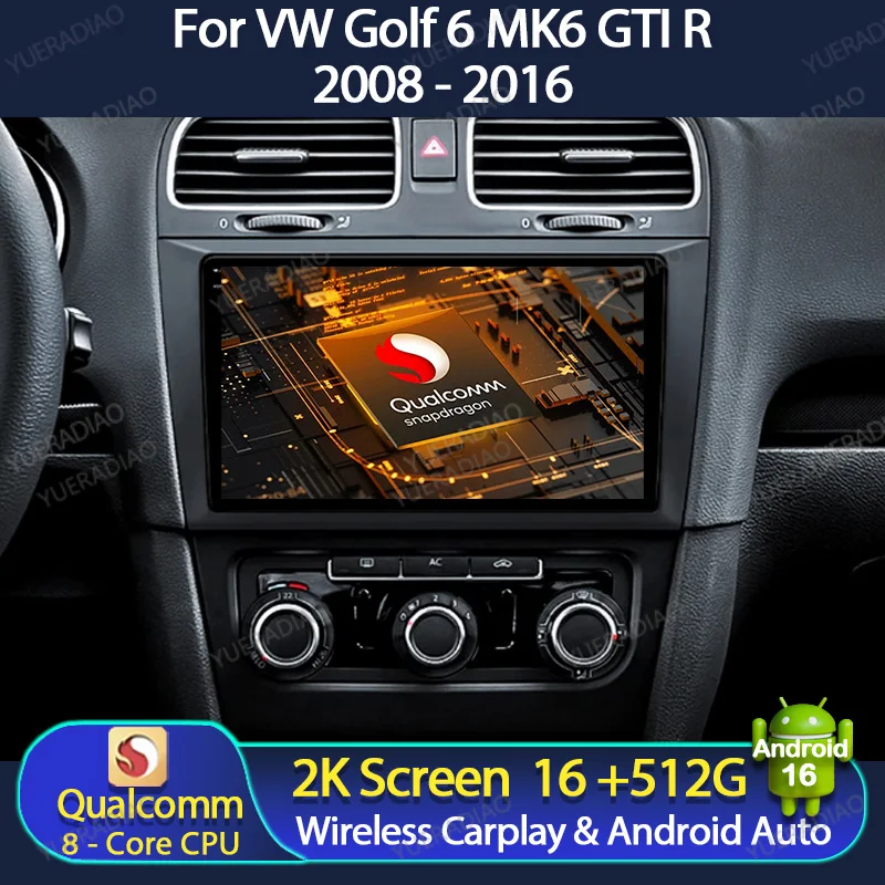 Android 16 Autoradio für Volkswagen VW Golf 6 MK6 GTI R 2008 - 2012 Doppel-DIN Rückfahrkamera GPS NAVI Autoradio DVD Head Unit FM