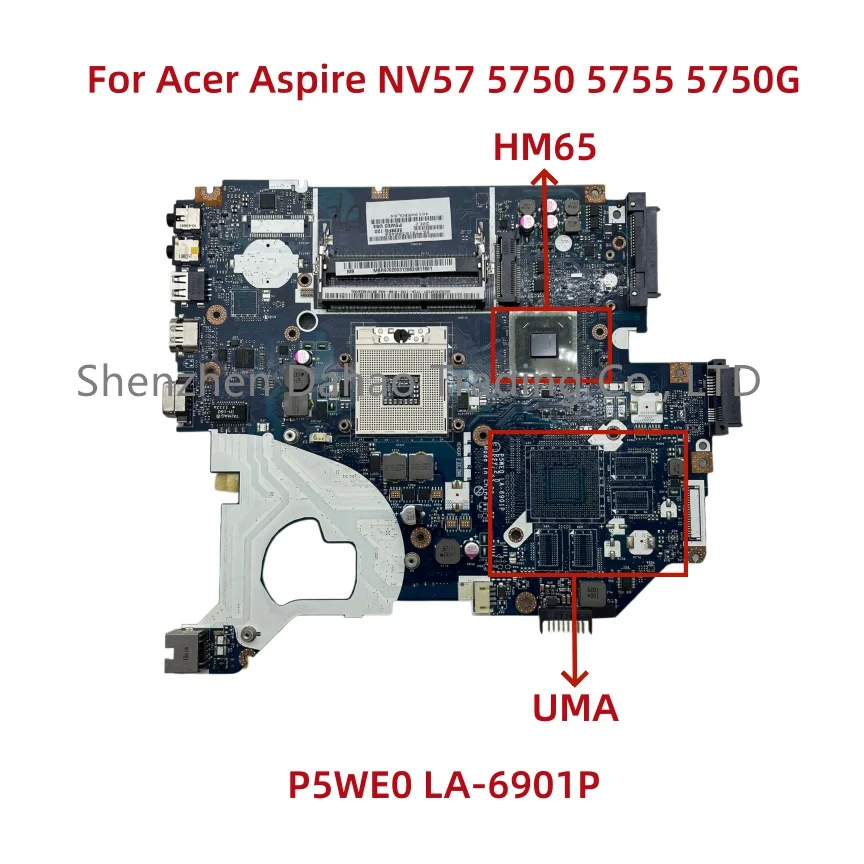 Placa-mãe P5WE0 LA-6901P para Acer Aspire NV57 5750 5755 5750G com HM65 UMA DDR3 MBR9702003 MB.R9702.003 Totalmente Testada
