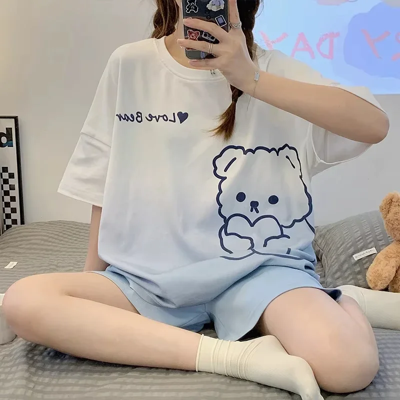 new-pajamas-female-summer-short-sleeved-shorts-suit-korean-version-of-the-student-sweet-cute-cartoon-ms-loose-homewear-suit