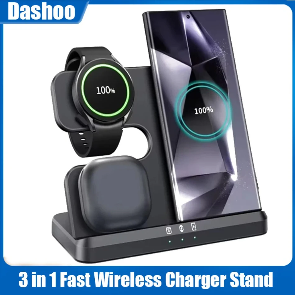 

Док-станция для быстрой зарядки 3 в 1, подставка для беспроводного зарядного устройства для Samsung Z Fold 5 4 3 S25 S24 Galaxy Watch 2-9 Active 2 Earbuds Pro