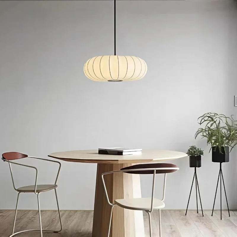 TechHPDesigner Japanese Wabi-Sabi Silk Pumpkin Hanging Chandelier Decoration Pendant Lamp Interior