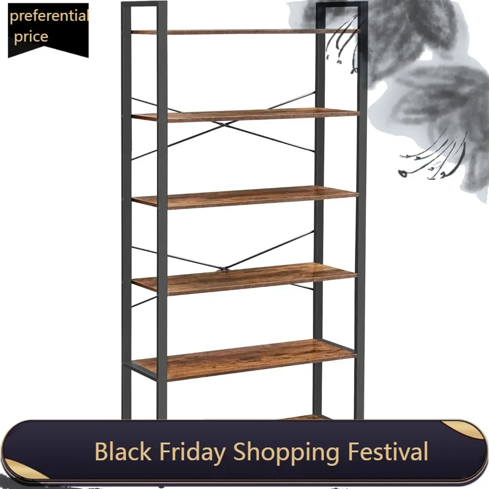 6-Tier Tall Bookshelf, Large Bookcase with Steel Frame, Deep Book Shelf for Living Room, Home Office, Study,