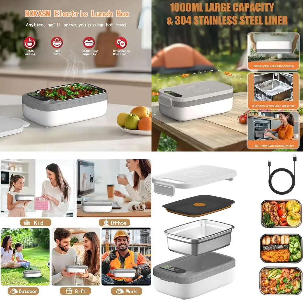 

Portable Electric Heated Lunch Box, Rechargeable 14000mAh Battery, 4.2 Cups Food Warmer Container, Ideal for Outdoor, Picnic, an