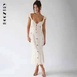BoozRey Jacquard Hollow Out Sleeveless Dress 2022 Summer New Floral Skirt Sweet and Cute High Waist Maxi Dress for Women