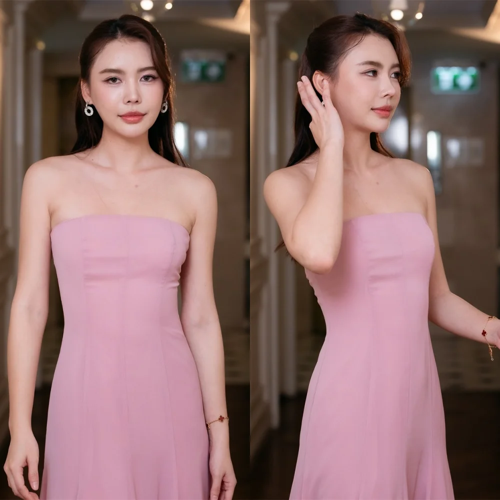 Robes de soirée en mousseline de soie rose personnalisées, élégantes, sans bretelles, sans manches, robes de célébrité, robes d'occasion spéciale de tempérament