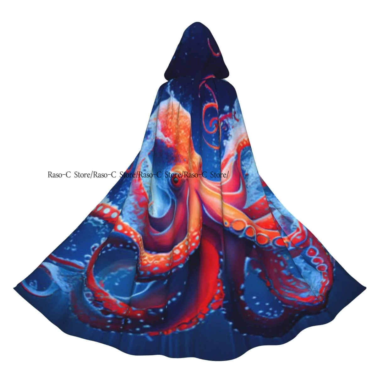 유니섹스 성인 문어 일러스트레이션 후드가 달린 망토 긴 마녀 의상 코스프레