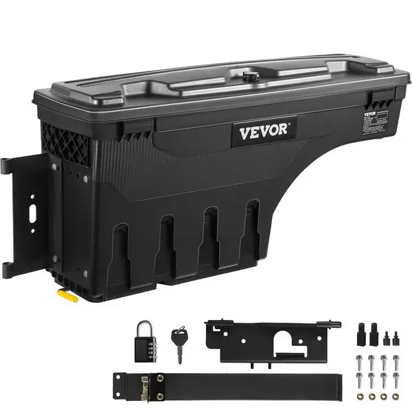 

VEVOR Truck Bed Storage Box, Lockable Lid, Waterproof ABS Wheel Well Tool Box 6.6 Gal/20 L with Password Padlock, Compatible wit