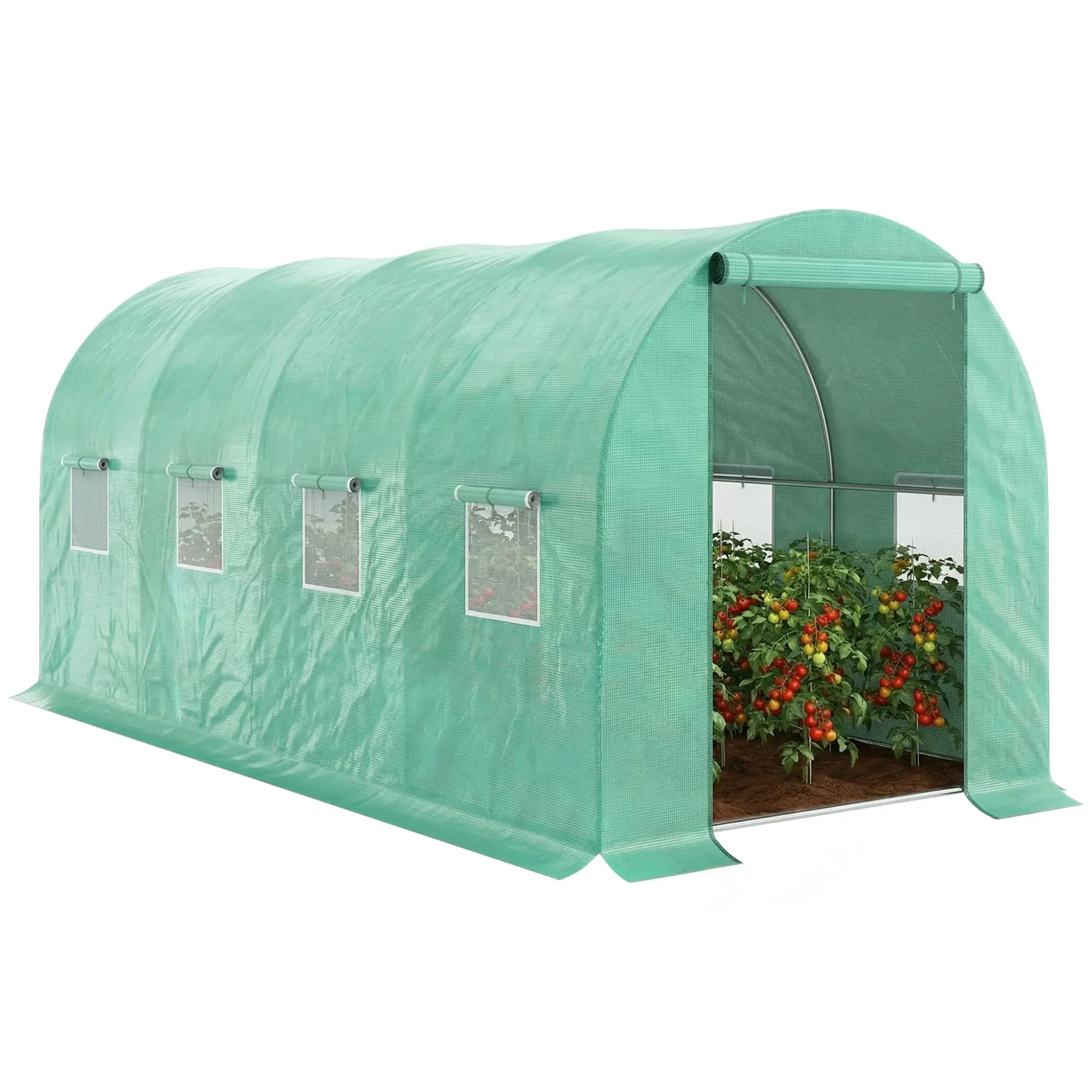 15' x 7' x 6.5' Walk-in Tunnel Hoop Greenhouse PE Cover Green