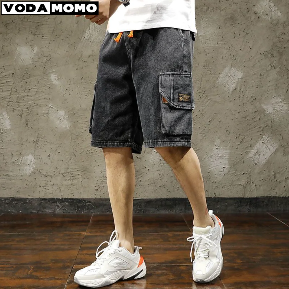 

Summer Men's Fashion Pocket Baggy Jeans Shorts Loose Straight Capris Jeans For Men Streetwear Cargo Short Pants ropa hombre