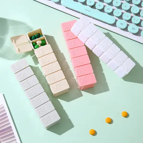 주간 알약 상자 스트립 유형 주 7일 약 7개 구획 하위 포장 약 상자 편리한 보관 상자 알약 주최자