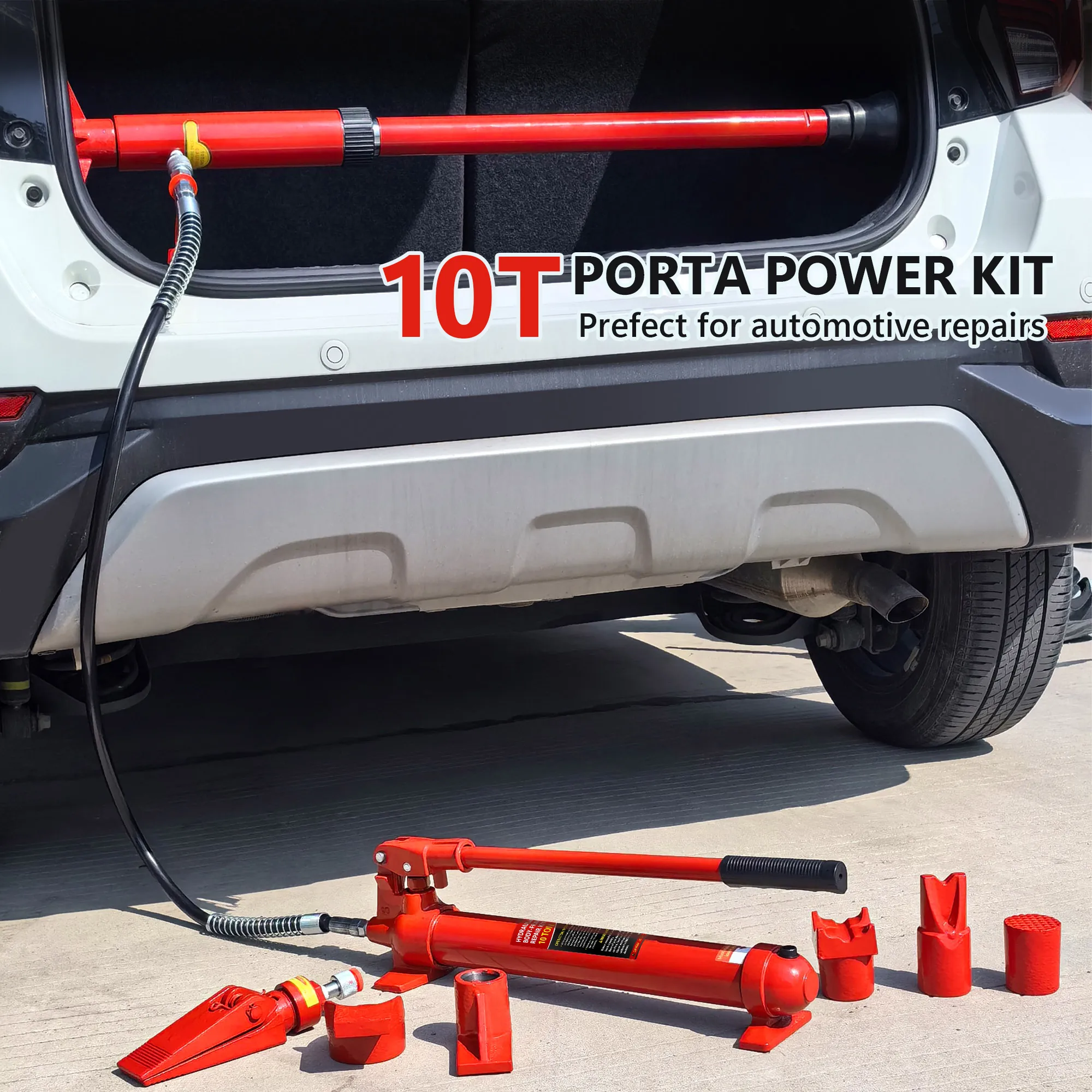 10 T Porta Power Kit Oil Hose Hydraulic Car Jack Ram Autobody Frame Repair Power Tools for Load handler Truck Bed Unloader Farm