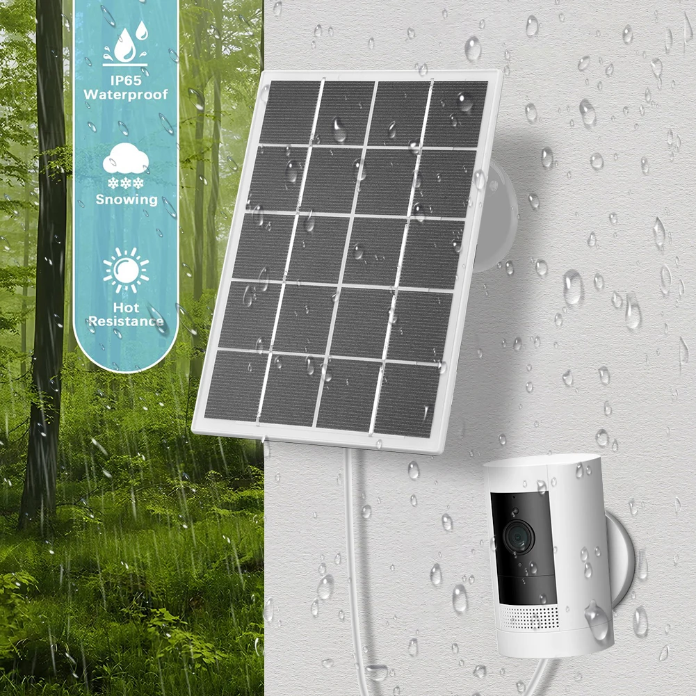 4W 5V Solar Panel Kit Waterproof Adjustable Wall Mount Bracket with 9.8FT Charging Cable for Ring Stick Up&Spotlight Camera