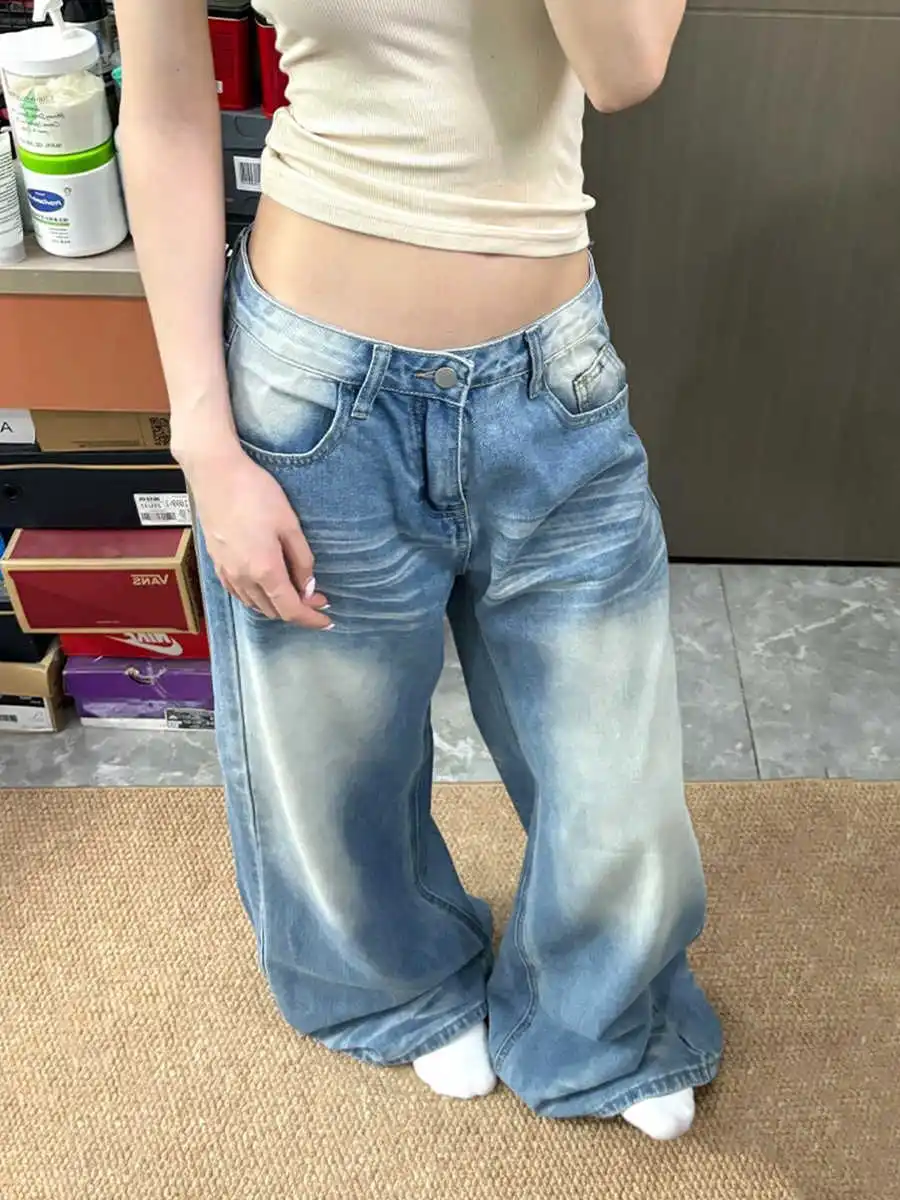 Amerikaanse stijl rechte jeans voor dames lente zomer hoge taille zip fly lange broek vrouwelijke casual denim broek