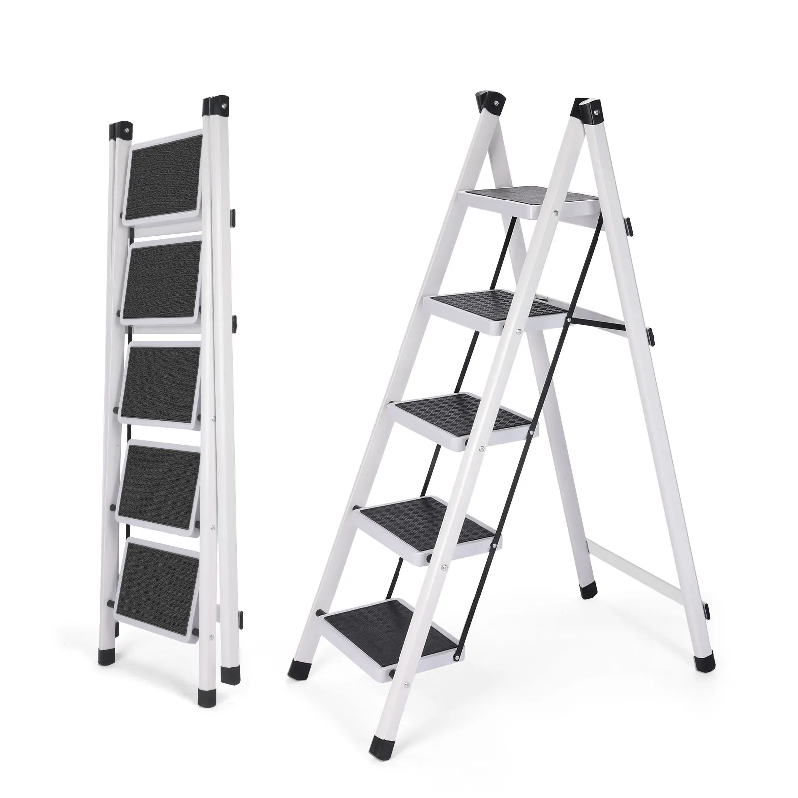 

Multifunctional Household Ladder Folding Stair Stretchable Herringbone Ladders Multifunctional Five-step Staircase Step Stool