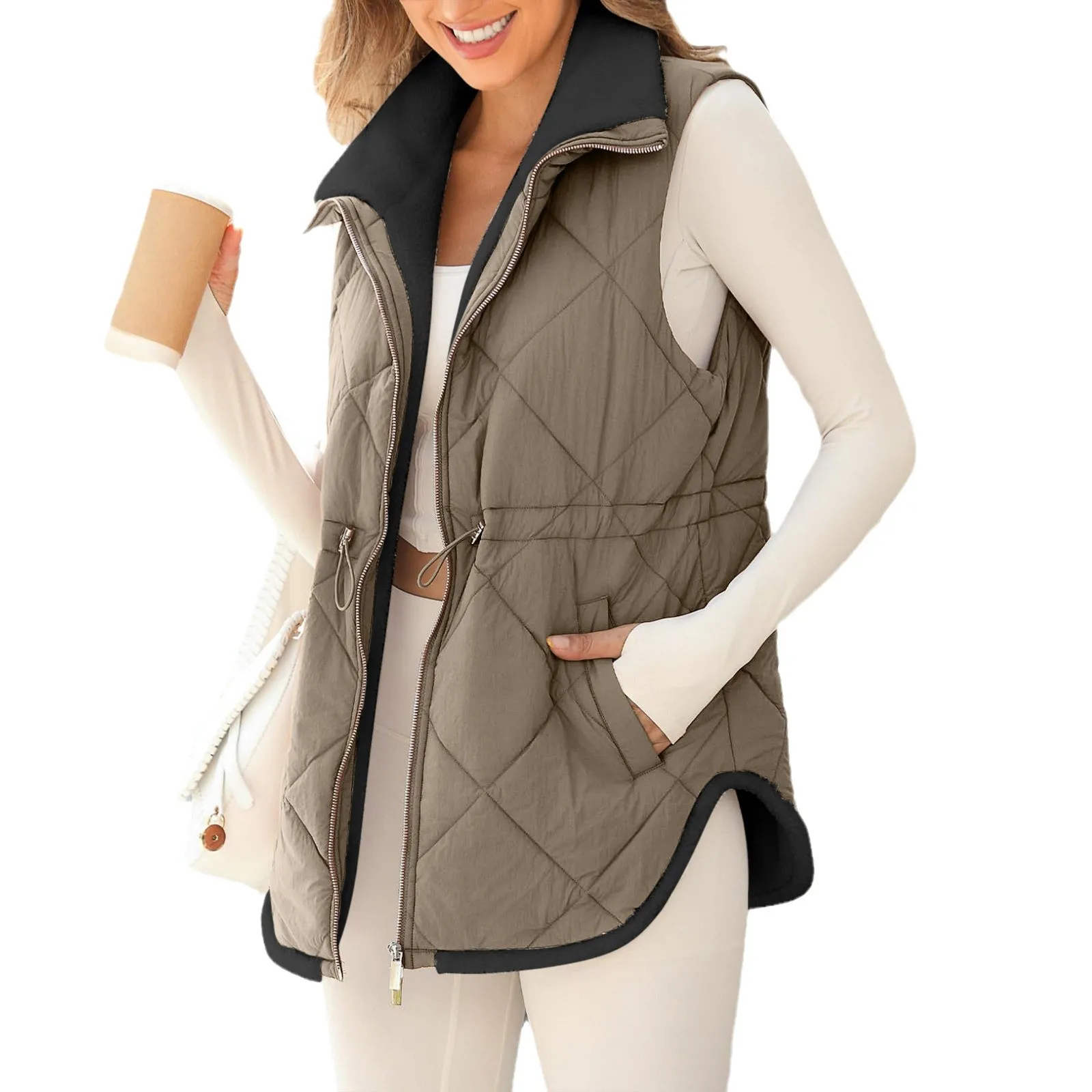 

Осень-зима, теплая флисовая подкладка, повседневный жилет в клетку с завязками на талии, женское хлопковое пальто средней длины в европейско-американском стиле