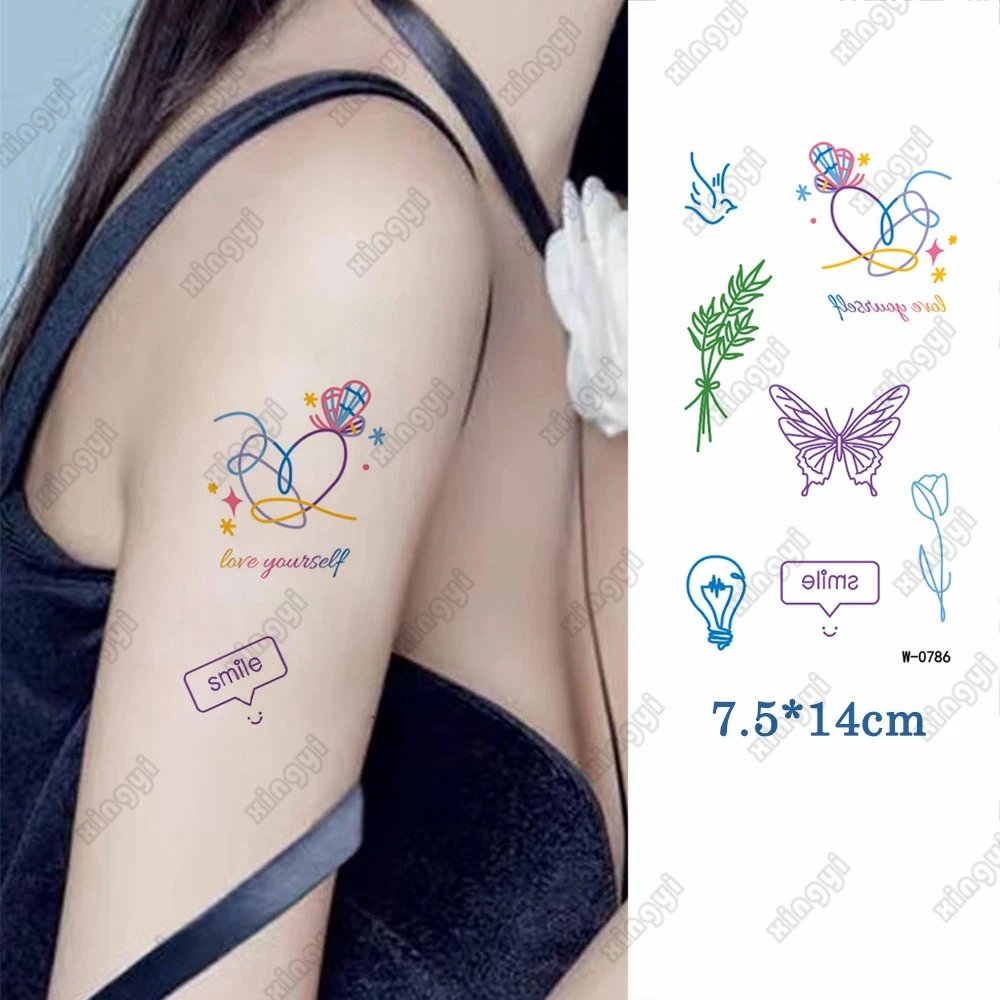 Waterproof Temporary Tattoo Sticker Spades Heartbeat Pentagram Love Pattern Fake Tatoo Flash Tatto Arm Body Art for Women Men