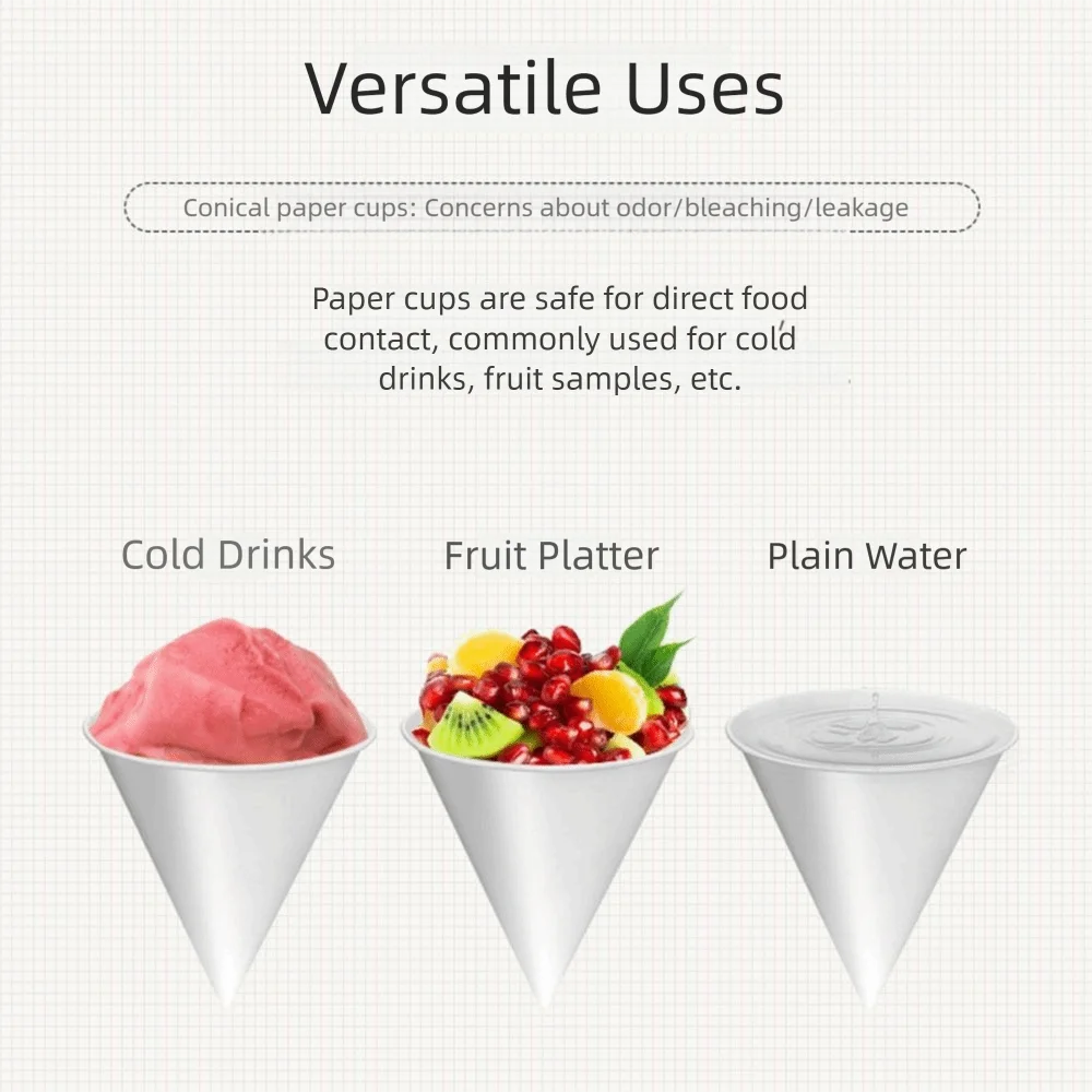 

250Pcs Leakproof White Paper Cone Cups 3.7 OZ Oil-proof Disposable Paper Cups Coated Heat-resistant Cone Party Tableware