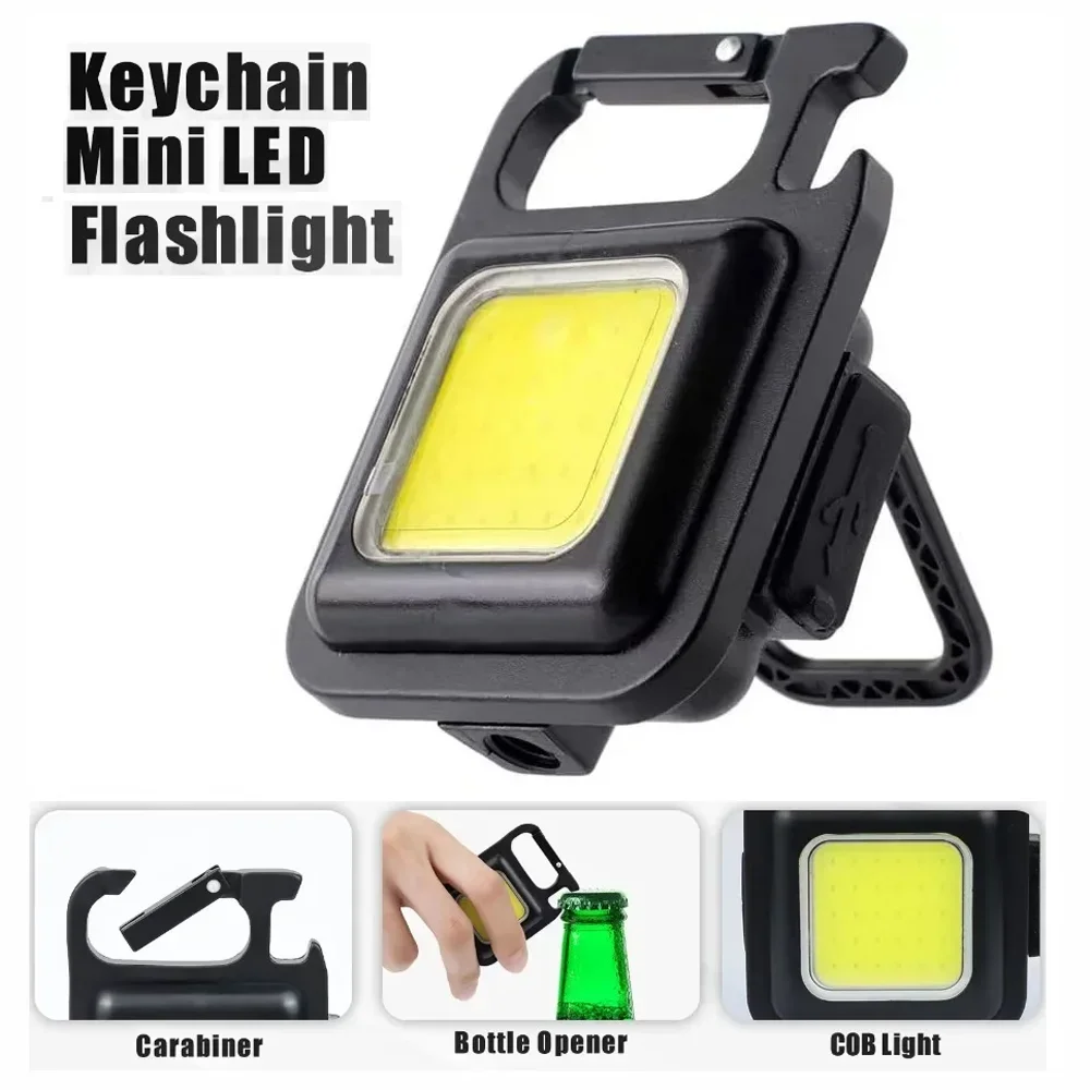 Cob Keychain Flashlight Mini LED Work Light Portable Pocket Flashlight Keychains USB Rechargeable Outdoor Emergency Camping