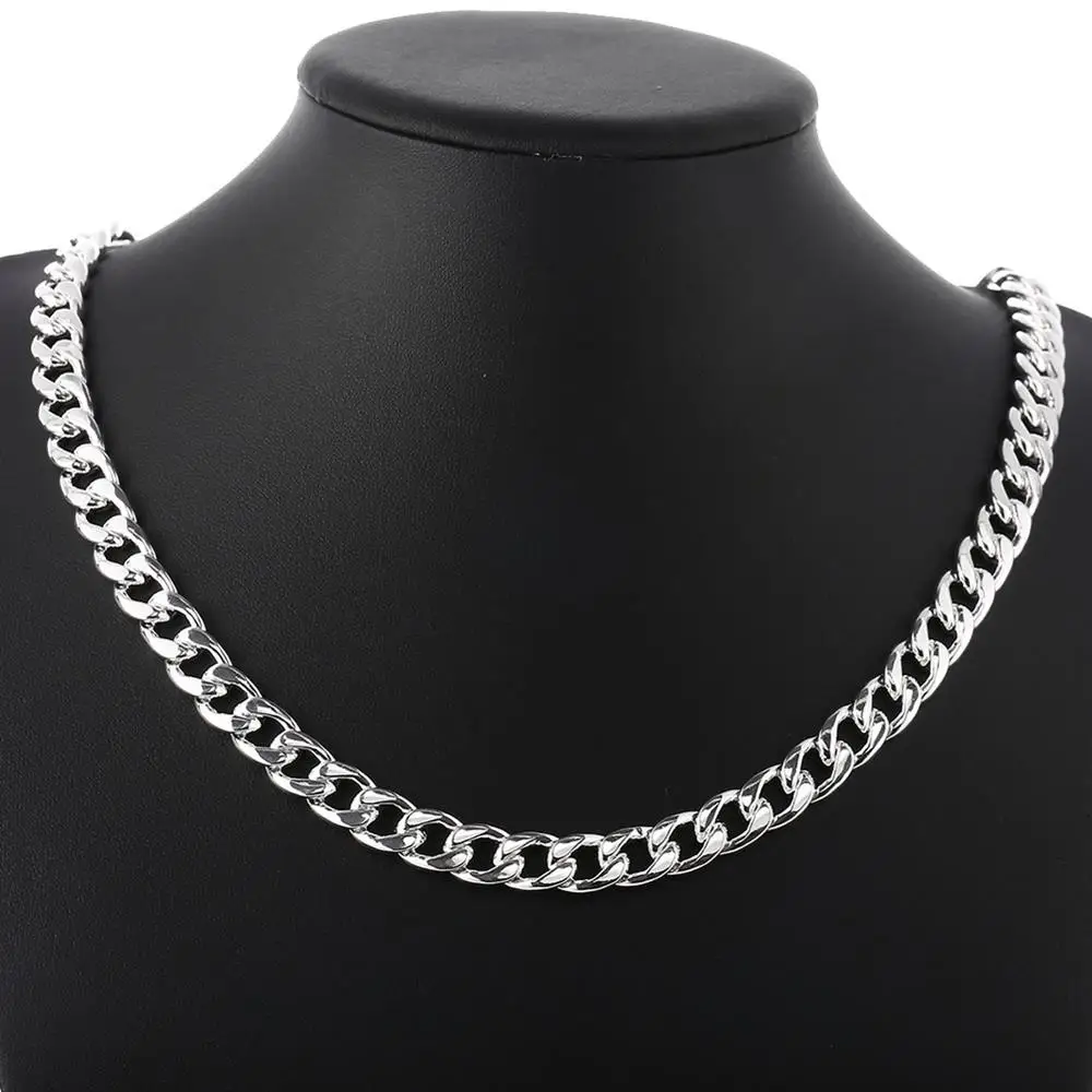 Hot classic 10MM Square Chain 925 Sterling Silver Bracelet necklace Jewelry set for men 20/22/24 inch Fashion Party Holiday Gift