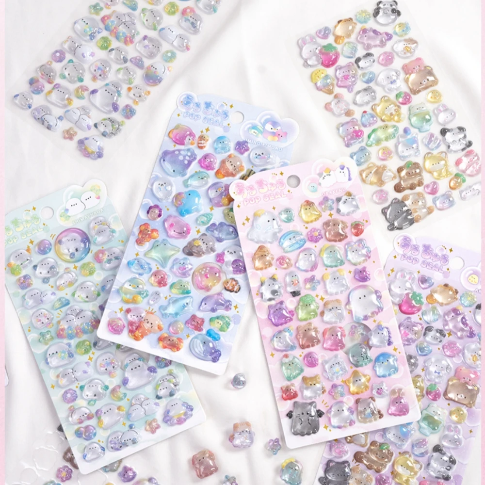 1 قطعة عشوائي لطيف الحيوانات شبح قطرة ثلاثية الأبعاد الإغاثة ملصق سكرابوكينغ Diy بها بنفسك مذكرات ديكور القرطاسية ملصق Kawaii ملصقات الجمالية