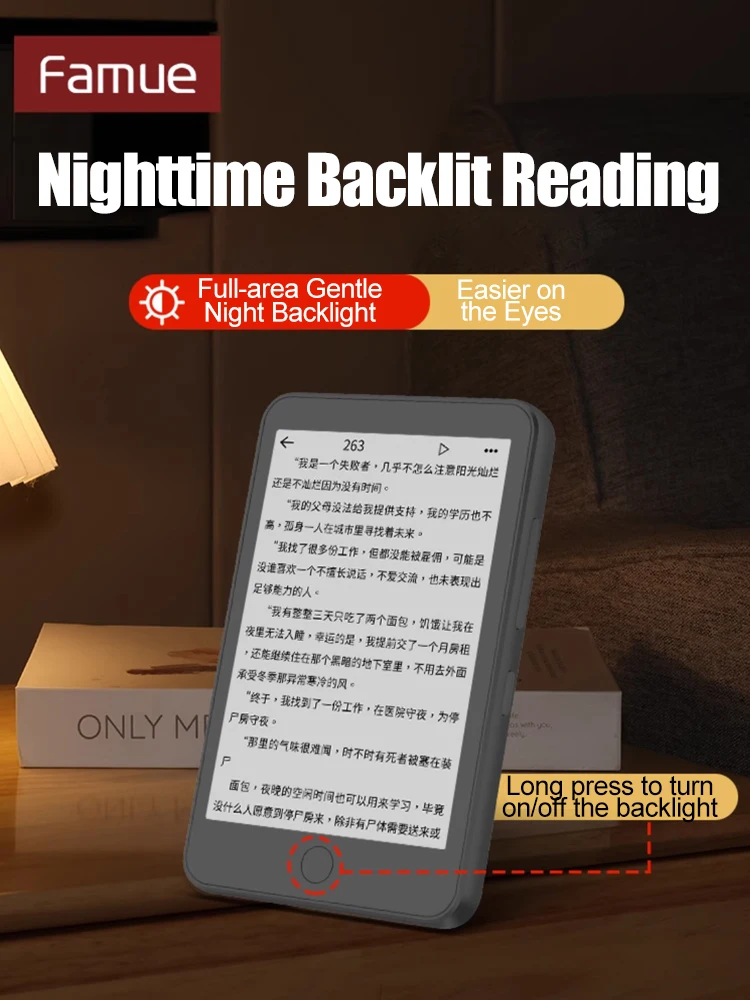 Famue E Ink MP3 Player Sem Tela de Luz Azul Música HiFi para Estudantes, Gravador de Sala de Aula, Rádio FM, Bluetooth 5.3 Presente de Natal