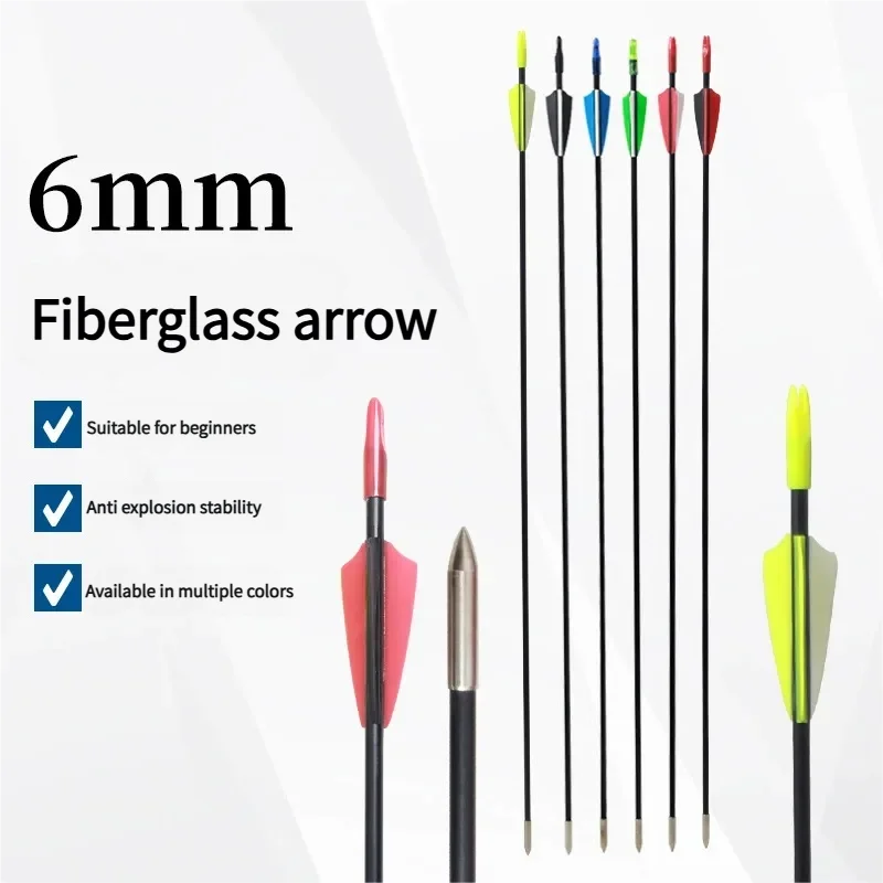 

12/24PCS 31" Fiberglass Arrows Spine 750 Diameter 6mm Hard Steel Arrowheads for Recurve Bow Shooting Hunting Target Practicing