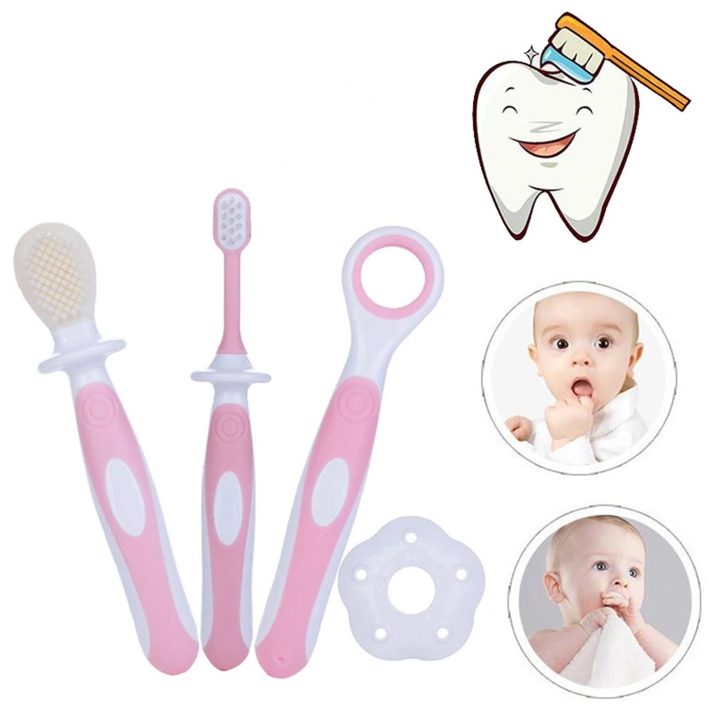 

Baby Toothbrush Ultrafine Soft Bristles Food Grade Silicone Gentle Gums Anti-Slide Double Sided Brush For Infant Oral Care