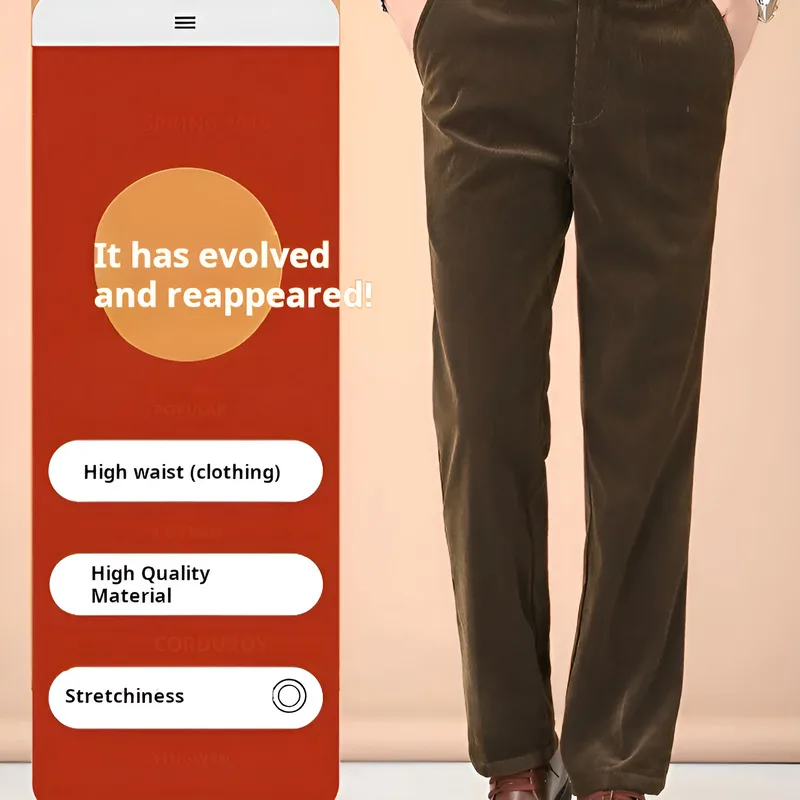 Spring and autumn loose men's corduroy middle-aged and elderly corduroy casual autumn and winter thick high waist straight dad