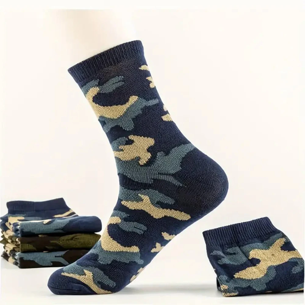 3/12 Pairs Men Camouflage Mid Tube Socks Fashionable Street Style Odor Proof Sweat Absorbing Breathable All Season Casual Socks