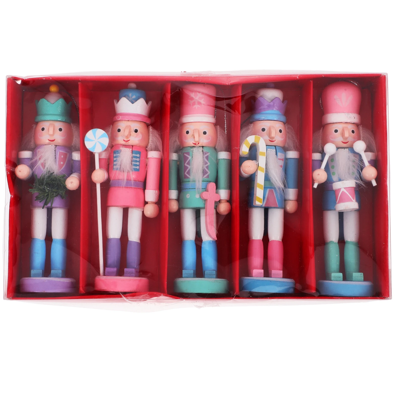 

5pcs Wooden Nutcracker Ornaments Vibrant Macaron Color Miniature Hanging Decorations Christmas Table Home Accessories