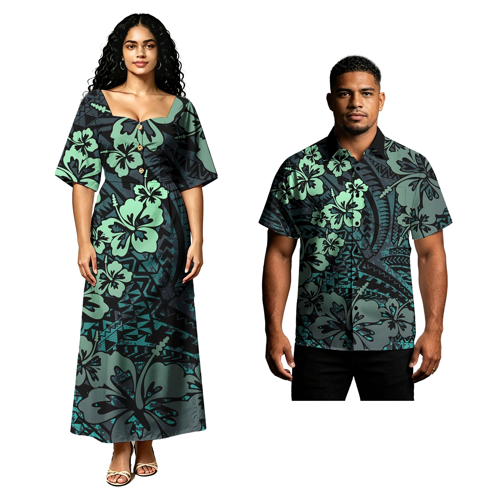 Hot Sale Holiday Couple Suit Samoan Women Island Dress Polynesian Men Shirts Hawaii Tropical Pattern Custom Sweet Couple Outfits