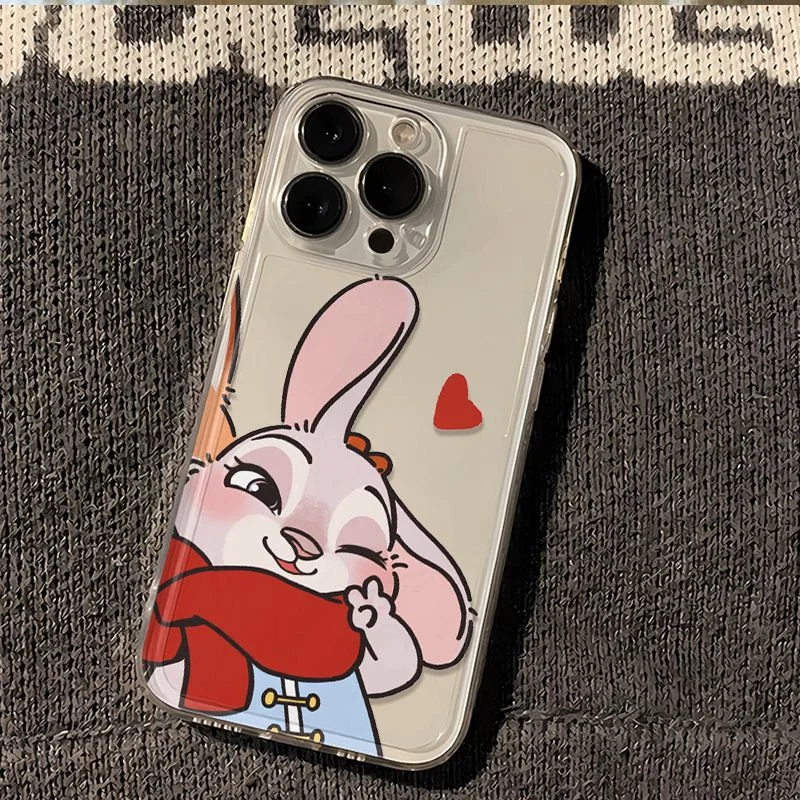 

Cartoon Cute Scarf Love Judy hopps Autumn And Winter Phone Case For iPhone 11 12 13 14 15 16 17 Pro Max Plus Air Anti-fall Cover