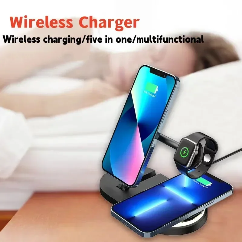 

Multifunctional Magnet Foldable 5-in-1 15W Wireless Fast Charging Rechargeable Supports Simultaneous Charging Of Multipledevices