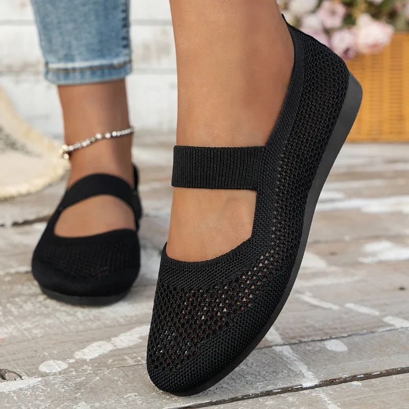 Women Flats Shoes Slip on Foldable Loafers for Women Square Toe Single Shoes Hollow Out Fashion Mom Casual Shoes for Ladies