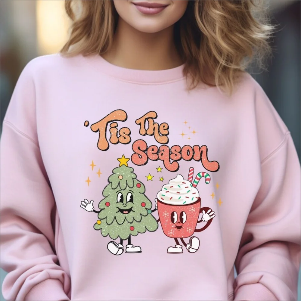 

Tis the Season Christmas Sweatshirt Retro Cute Xmas Tree Pullover Top Trendy Crewneck Shirt Winter Women Clothes