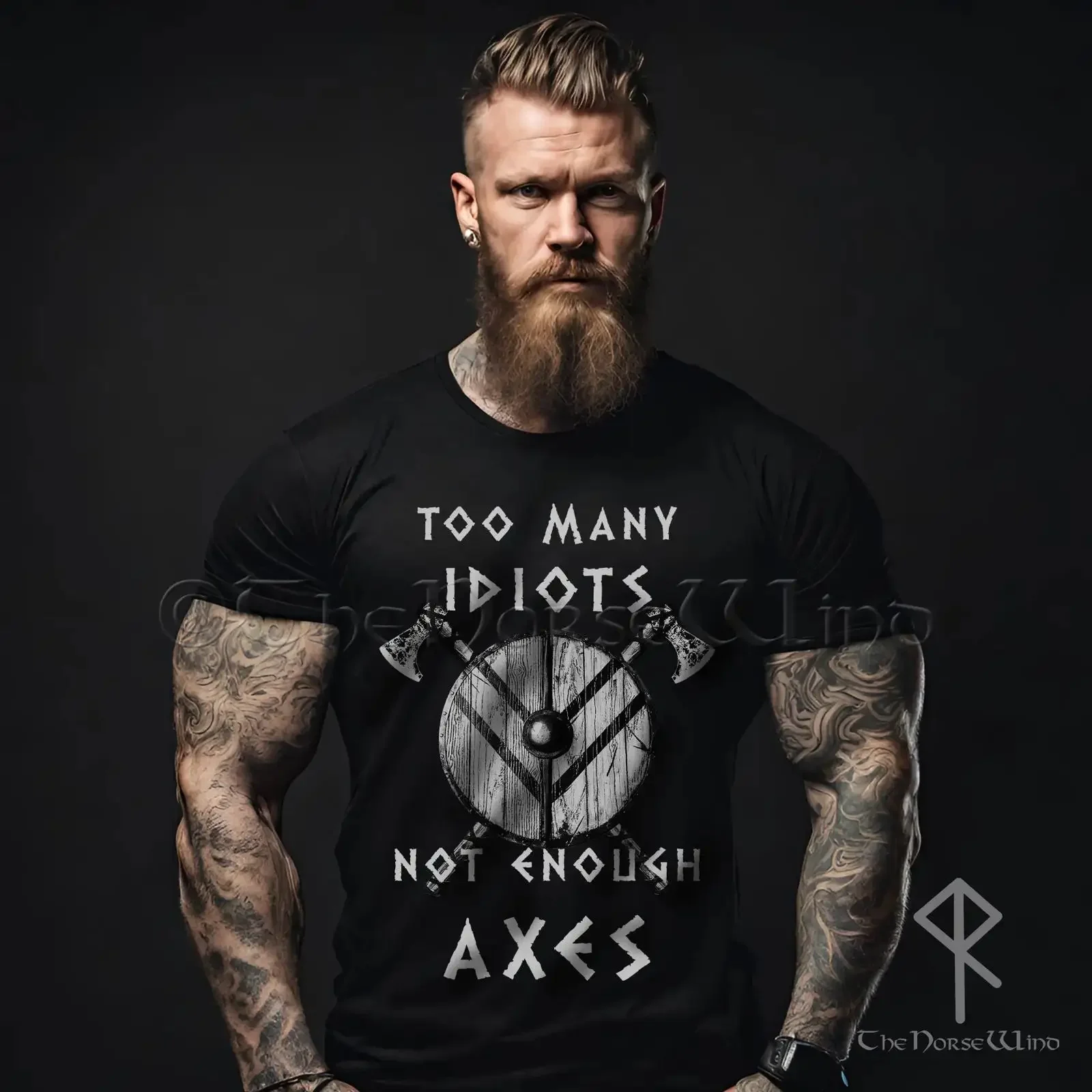 Viking T Shirt Too Many Idiots Not Enough Axes Black Biker TheNorseWind vintage Washed Unisex designer clothes Stylish