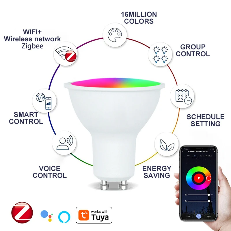 GU10 Tuya Bluetoth/Wifi Smart Led Light Bulb 220V RGB Smar Lamp Smart Home Decor Dimmable Led Spotlight Works With Alexa, Google