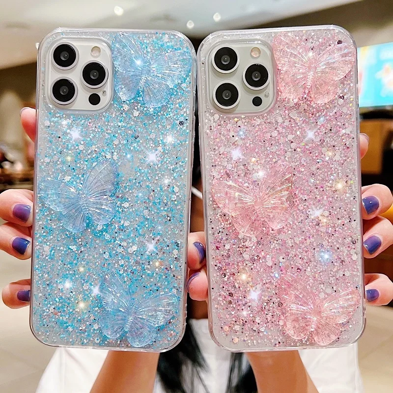 

Fashion Bling Glitter Phone Case For Vivo V30 Lite Transparent Butterfly SMD TPU Soft Back Cover For Vivo V29e Y200