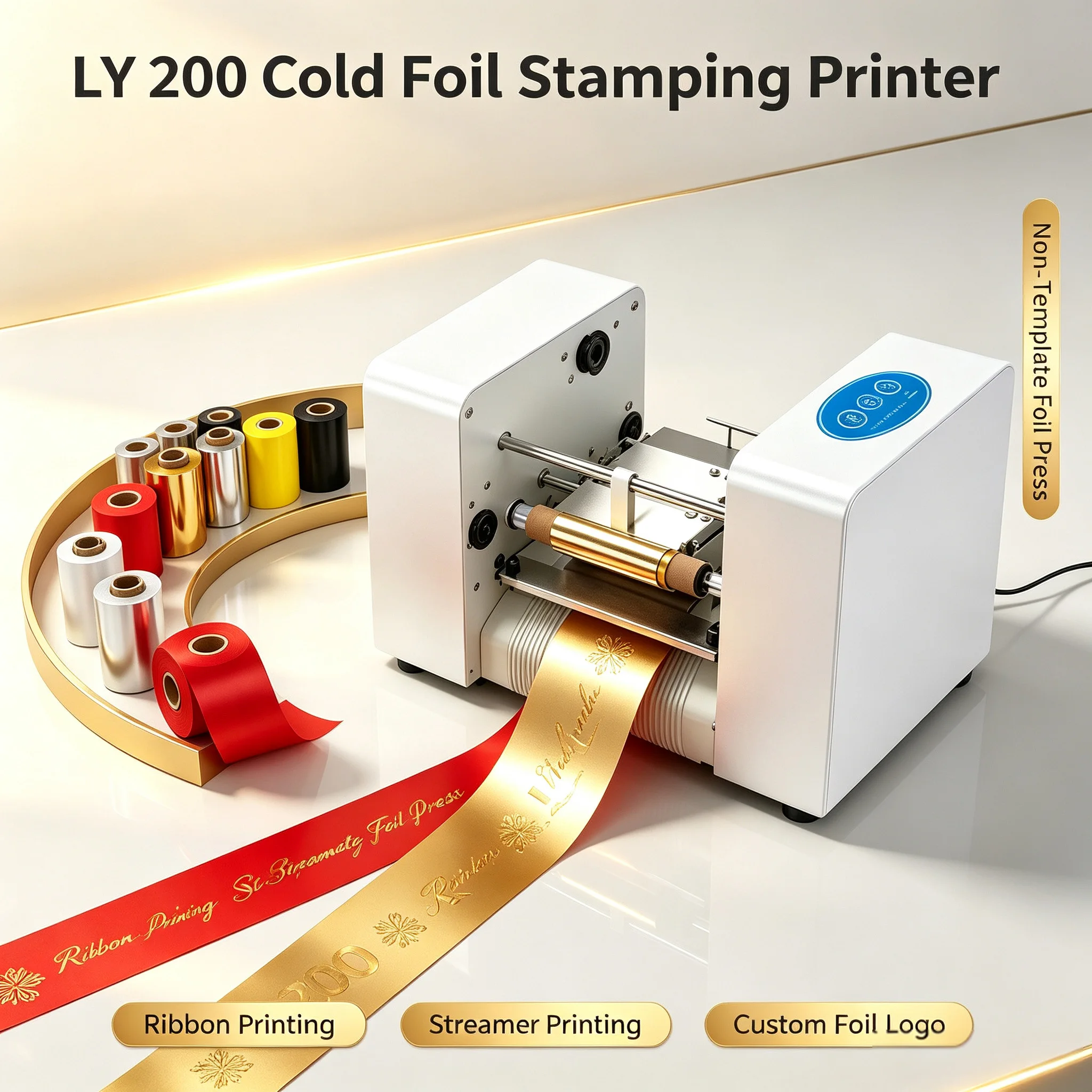 LY 200 Digital Cold Foil Stamping Printer Non-Template Foil Press Machine For Ribbon Streamer Printing