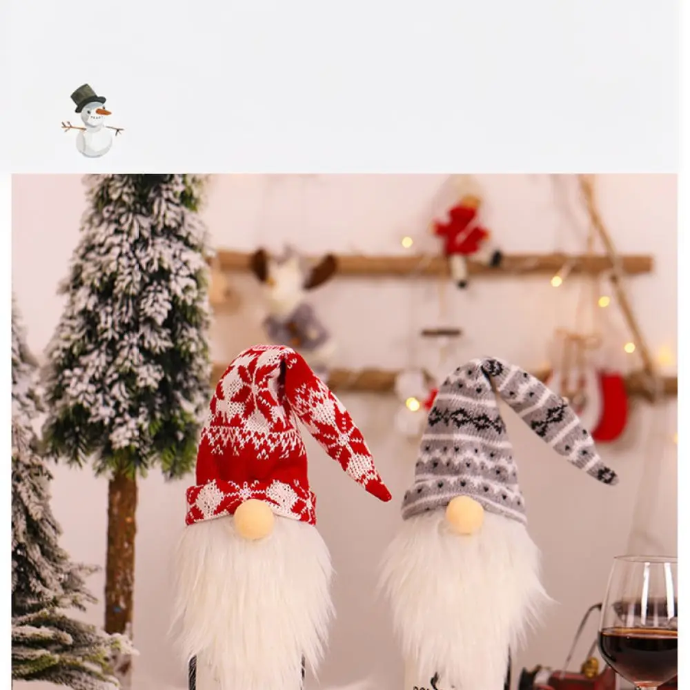 Soft Knitted Xmas Wine Bottle Sleeve Faceless Gnome Decor For Home Holiday Party Table Ornament Accessory