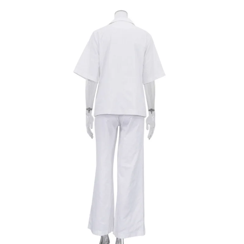 HKSH 2026 Spring Summer New Women Two-piece Set Turn-Down Collar Short Sleeves Single Button Top Solid Color Pants Trend HK18064