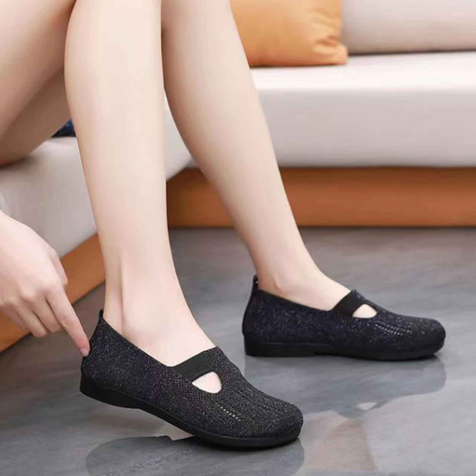 Scarpe da donna Slip-On per tessere scarpe antiscivolo con tomaia in rete leggera per abbigliamento da esterno per la casa dell'ufficio