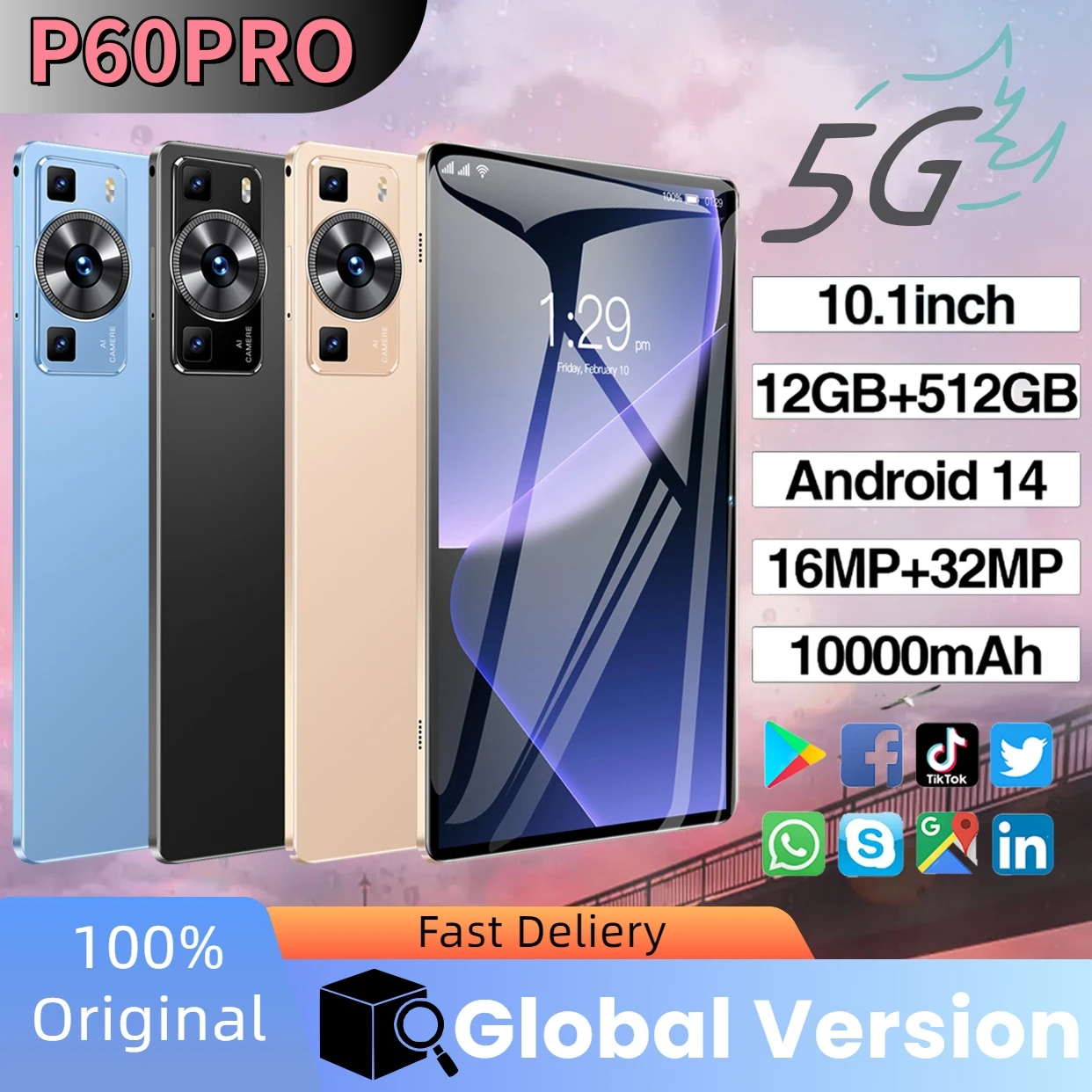 New P60 Pro Tablet 4K HD Screen Android 14 16GB+1TB 11-inch Snapdragon 888 Bluetooth 5.0 5G WIFI Student Software Popular Tablet