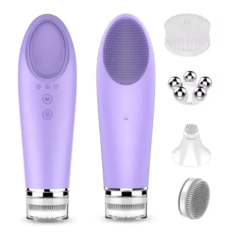 Electric 4 in1 silicone Blackhead Exfoliating Skin Tightening Massage Home Spa Face Cleaner Care Cleansing face brush cleanser