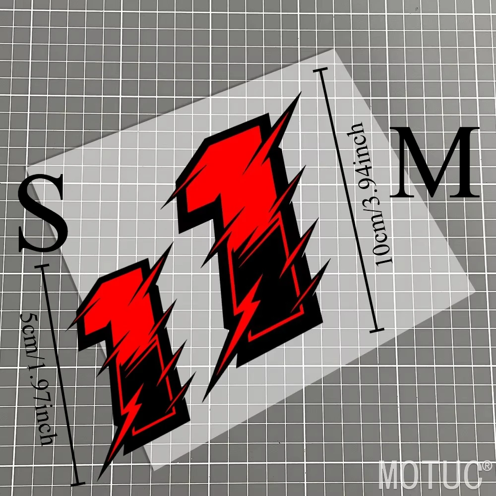 2Pcs/Set Large Small Red Black Lightning 0-9 Racing Number Stickers, Waterproof Vinyl Decals for Motorcycle Helmet