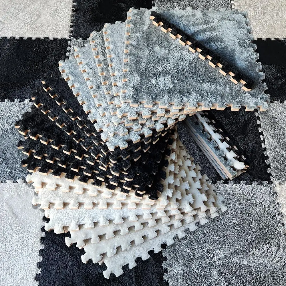 

Набор из 16 мягких соединяющихся ковриков-плиток, 49x49 дюймов, противоскользящие напольные плитки из пеноматериала для игровых зон, черные, серые, белые