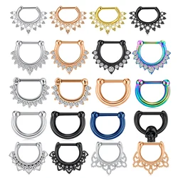 D Shaped Nose Rings Piercing Jewelry 16G 8mm Nose Ring Half Ring CZ Paved D Shape Segment Ring Clicke Cartilage Tragus Helix Lip